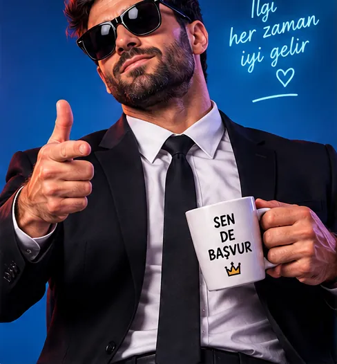 Başparmağını kaldıran, takım elbiseli adam